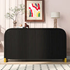 Buffet 4 portes à panneaux ondulés – Bleu marine / Blanc / Noir, Étagères réglables, Assemblage par 1 personne