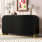 Buffet 4 portes à panneaux ondulés – Bleu marine / Blanc / Noir, Étagères réglables, Assemblage par 1 personne