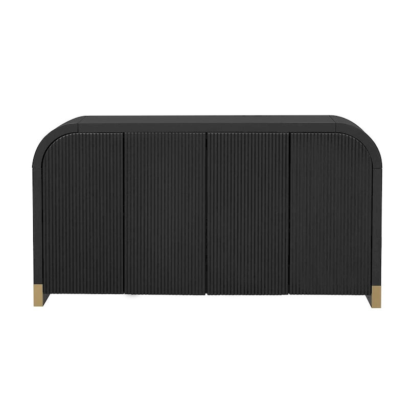 Buffet 4 portes à panneaux ondulés – Bleu marine / Blanc / Noir, Étagères réglables, Assemblage par 1 personne