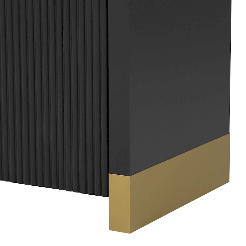 Buffet 4 portes à panneaux ondulés – Bleu marine / Blanc / Noir, Étagères réglables, Assemblage par 1 personne
