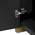 Buffet 4 portes à panneaux ondulés – Bleu marine / Blanc / Noir, Étagères réglables, Assemblage par 1 personne