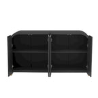 Buffet 4 portes à panneaux ondulés – Bleu marine / Blanc / Noir, Étagères réglables, Assemblage par 1 personne