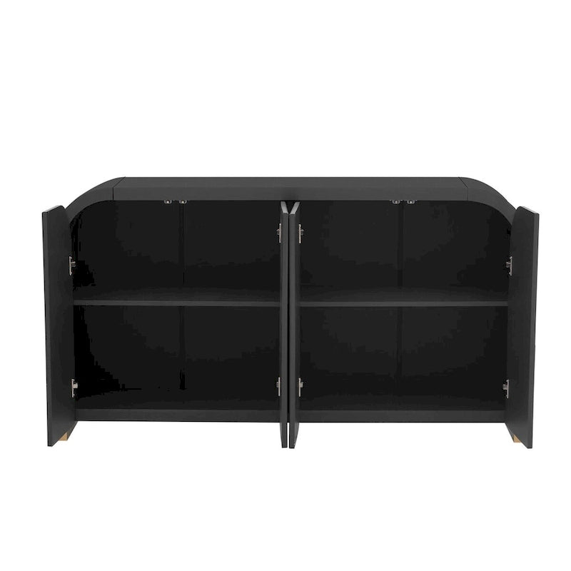 Buffet 4 portes à panneaux ondulés – Bleu marine / Blanc / Noir, Étagères réglables, Assemblage par 1 personne