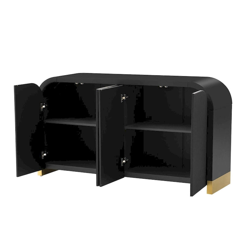 Buffet 4 portes à panneaux ondulés – Bleu marine / Blanc / Noir, Étagères réglables, Assemblage par 1 personne