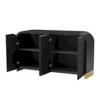 Buffet 4 portes à panneaux ondulés – Bleu marine / Blanc / Noir, Étagères réglables, Assemblage par 1 personne
