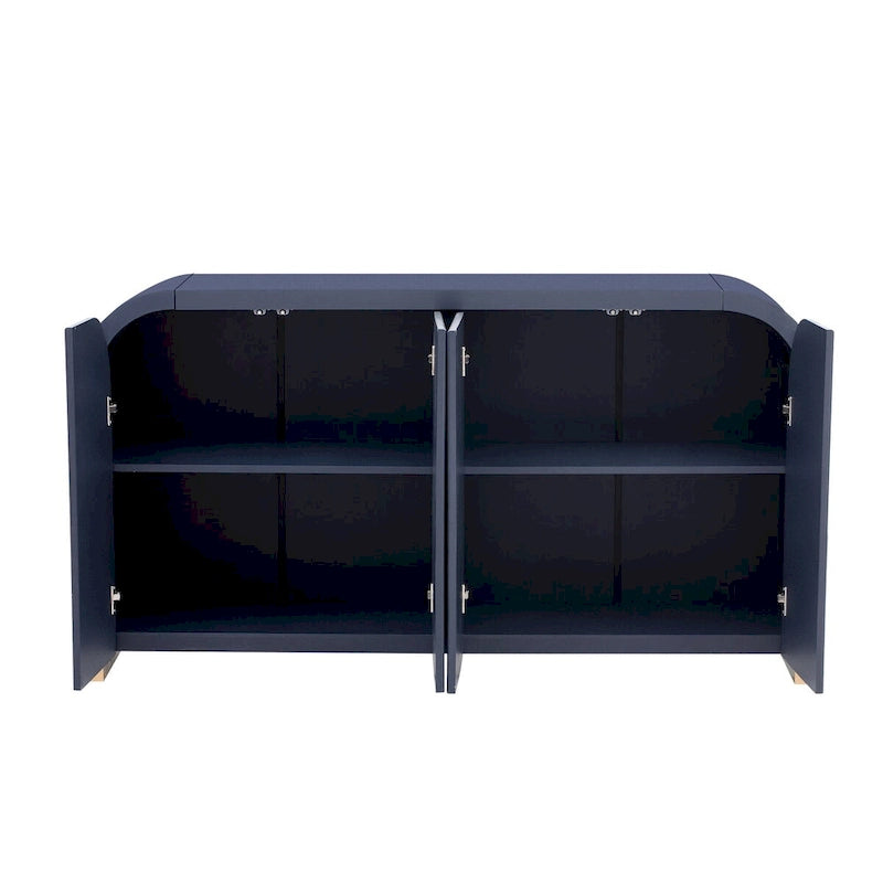 Buffet 4 portes à panneaux ondulés – Bleu marine / Blanc / Noir, Étagères réglables, Assemblage par 1 personne