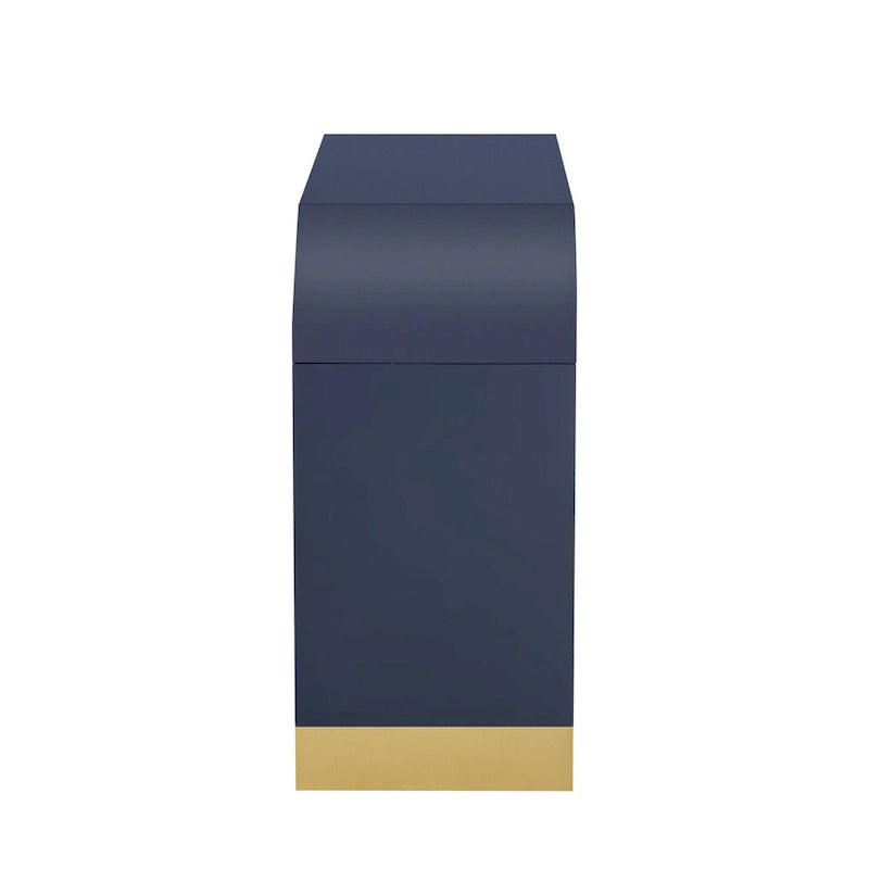 Buffet 4 portes à panneaux ondulés – Bleu marine / Blanc / Noir, Étagères réglables, Assemblage par 1 personne