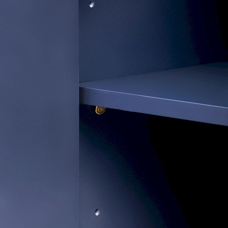 Buffet 4 portes à panneaux ondulés – Bleu marine / Blanc / Noir, Étagères réglables, Assemblage par 1 personne