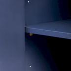 Buffet 4 portes à panneaux ondulés – Bleu marine / Blanc / Noir, Étagères réglables, Assemblage par 1 personne