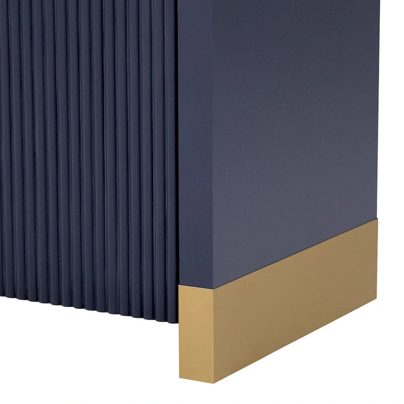 Buffet 4 portes à panneaux ondulés – Bleu marine / Blanc / Noir, Étagères réglables, Assemblage par 1 personne