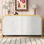 Buffet 4 portes à panneaux ondulés – Bleu marine / Blanc / Noir, Étagères réglables, Assemblage par 1 personne