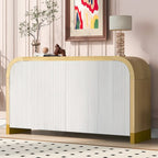 Buffet 4 portes à panneaux ondulés – Bleu marine / Blanc / Noir, Étagères réglables, Assemblage par 1 personne