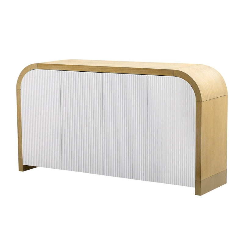 Buffet 4 portes à panneaux ondulés – Bleu marine / Blanc / Noir, Étagères réglables, Assemblage par 1 personne