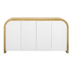 Buffet 4 portes à panneaux ondulés – Bleu marine / Blanc / Noir, Étagères réglables, Assemblage par 1 personne