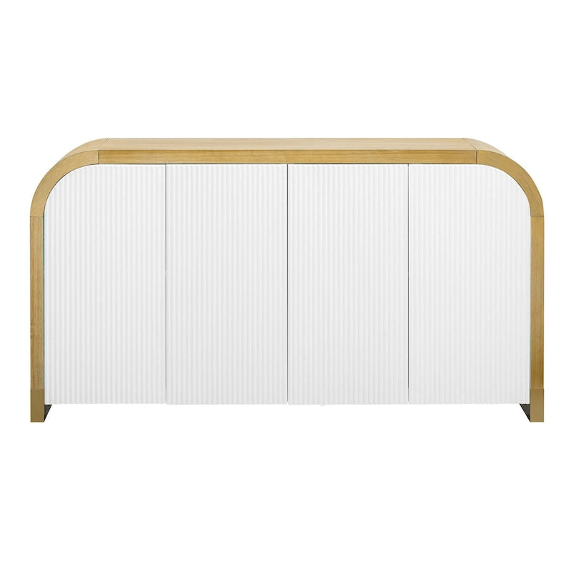 Buffet 4 portes à panneaux ondulés – Bleu marine / Blanc / Noir, Étagères réglables, Assemblage par 1 personne