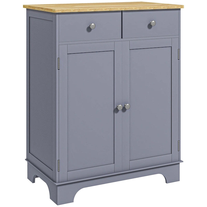 Armoire de rangement grise à double porte avec 2 tiroirs, étagère réglable