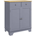 Armoire de rangement grise à double porte avec 2 tiroirs, étagère réglable