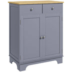Armoire de rangement grise à double porte avec 2 tiroirs, étagère réglable