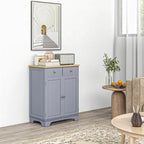 Armoire de rangement grise à double porte avec 2 tiroirs, étagère réglable