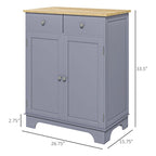 Armoire de rangement grise à double porte avec 2 tiroirs, étagère réglable
