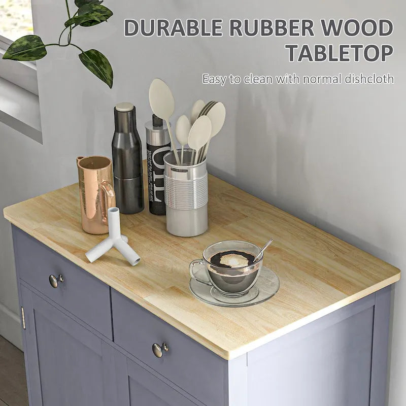Armoire de rangement grise à double porte avec 2 tiroirs, étagère réglable