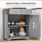Armoire de rangement grise à double porte avec 2 tiroirs, étagère réglable