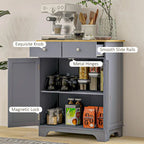 Armoire de rangement grise à double porte avec 2 tiroirs, étagère réglable