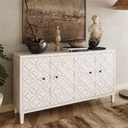 Buffet vaisselier blanc délavé à 4 portes – Assemblage par 1 personne