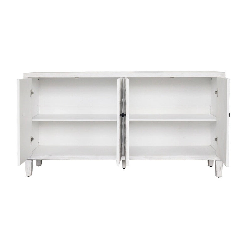 Buffet vaisselier blanc délavé à 4 portes – Assemblage par 1 personne