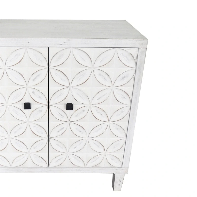 Buffet vaisselier blanc délavé à 4 portes – Assemblage par 1 personne