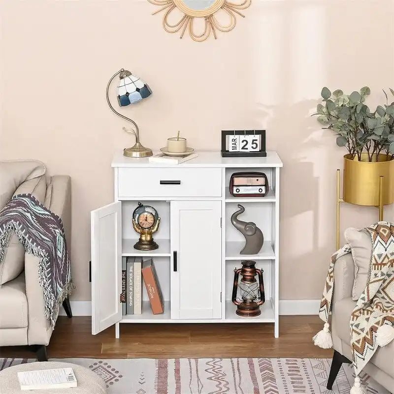 Meuble de rangement blanc à poser avec porte et 3 étagères, assemblage par une personne