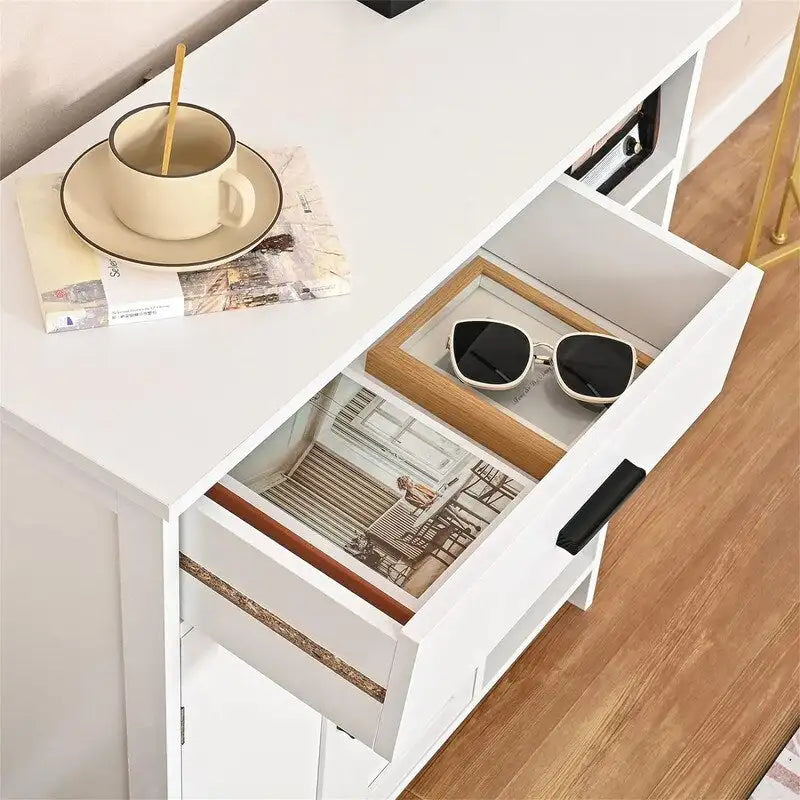 Meuble de rangement blanc à poser avec porte et 3 étagères, assemblage par une personne