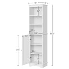 Meuble de rangement de salle de bain sur pied, blanc, haut et étroit, à porte unique, pour 1 personne