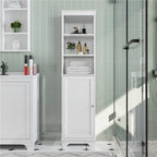 Meuble de rangement de salle de bain sur pied, blanc, haut et étroit, à porte unique, pour 1 personne