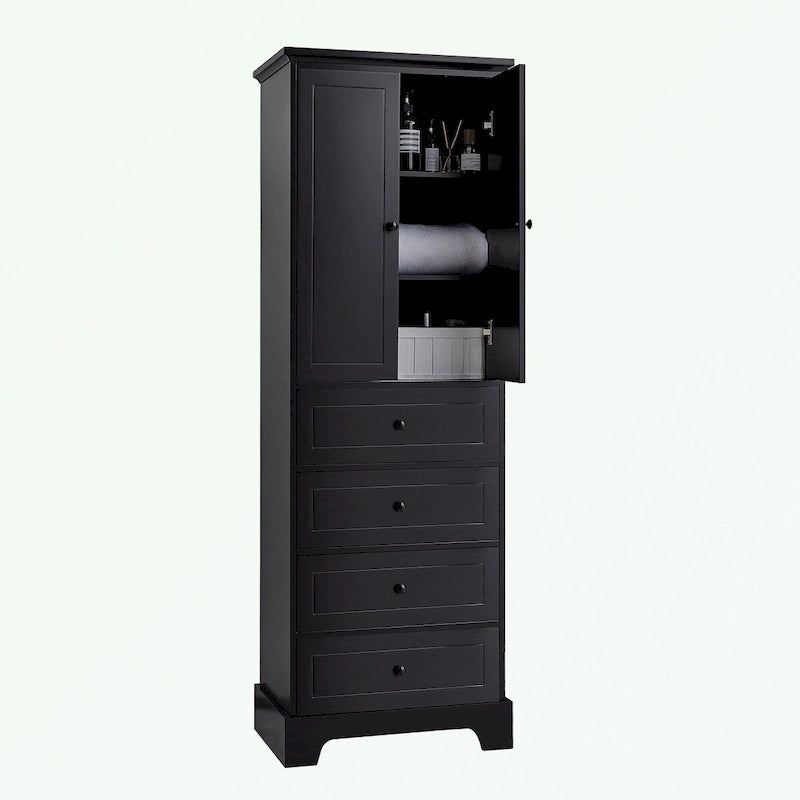 Armoire de rangement blanc/noir — 2 portes et 4 tiroirs