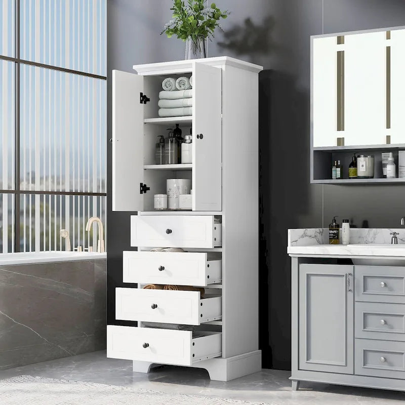Armoire de rangement blanc/noir — 2 portes et 4 tiroirs
