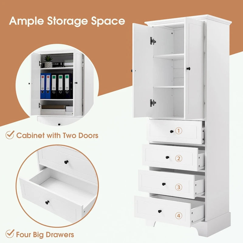 Armoire de rangement blanc/noir — 2 portes et 4 tiroirs