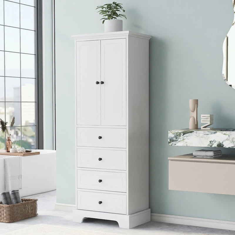 Armoire de rangement blanc/noir — 2 portes et 4 tiroirs