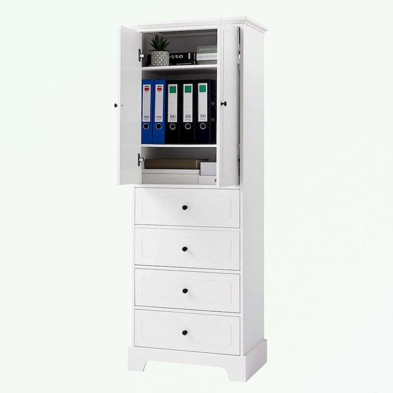 Armoire de rangement blanc/noir — 2 portes et 4 tiroirs