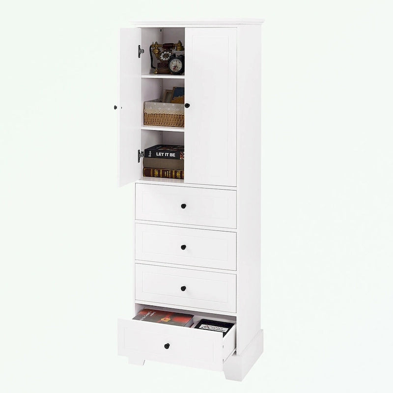 Armoire de rangement blanc/noir — 2 portes et 4 tiroirs
