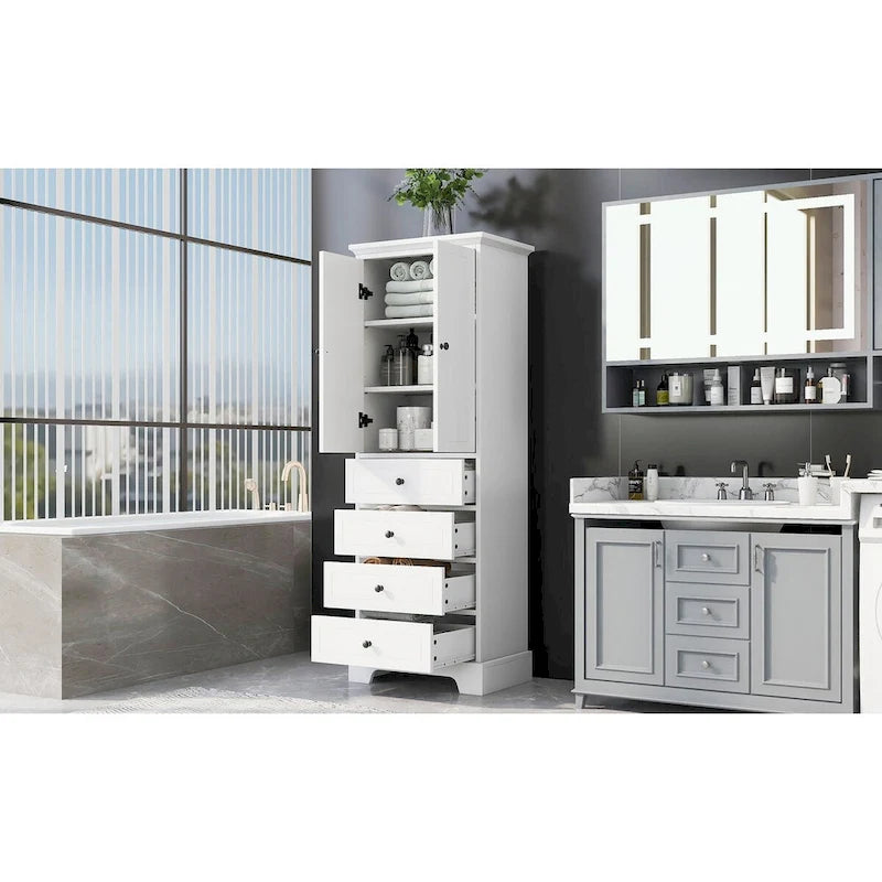 Armoire de rangement blanc/noir — 2 portes et 4 tiroirs