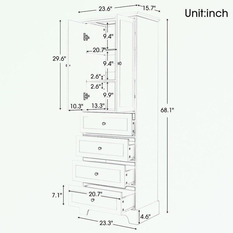 Armoire de rangement blanc/noir — 2 portes et 4 tiroirs