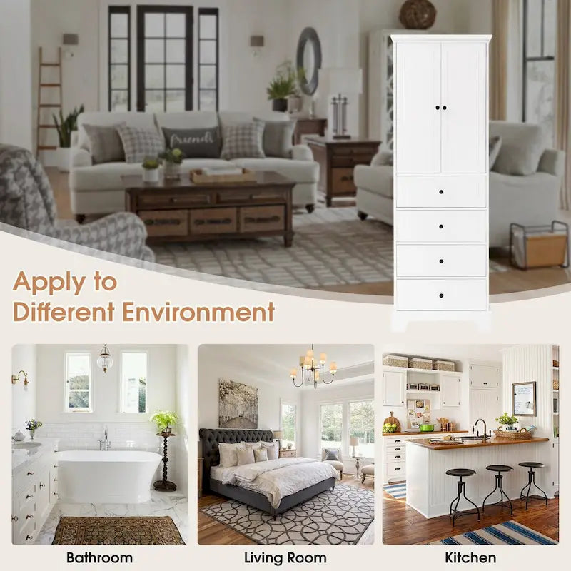Armoire de rangement blanc/noir — 2 portes et 4 tiroirs