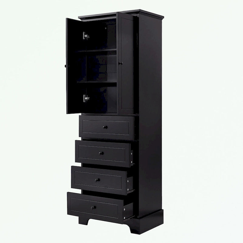 Armoire de rangement blanc/noir — 2 portes et 4 tiroirs