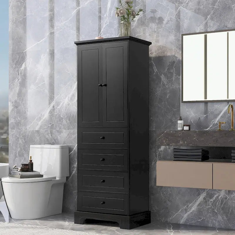 Armoire de rangement blanc/noir — 2 portes et 4 tiroirs