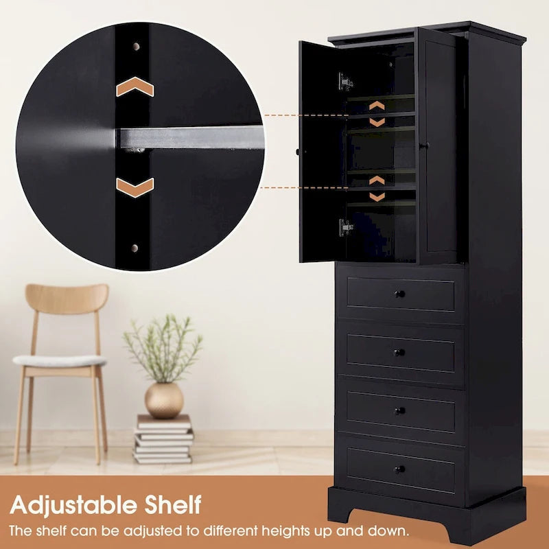 Armoire de rangement blanc/noir — 2 portes et 4 tiroirs
