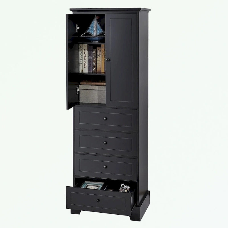 Armoire de rangement blanc/noir — 2 portes et 4 tiroirs