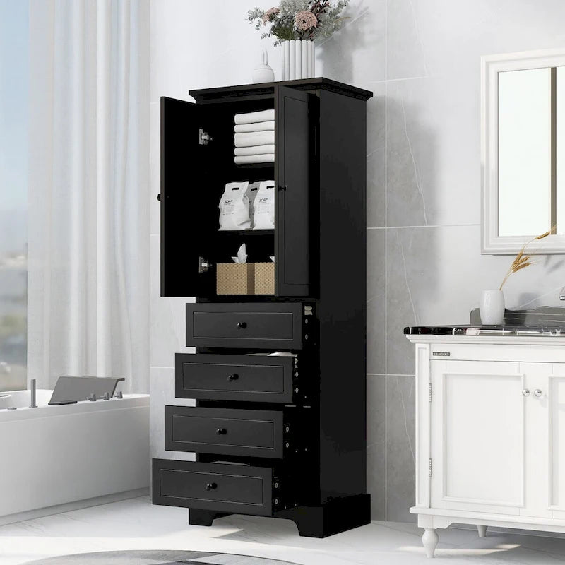 Armoire de rangement blanc/noir — 2 portes et 4 tiroirs