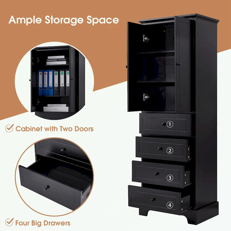 Armoire de rangement blanc/noir — 2 portes et 4 tiroirs