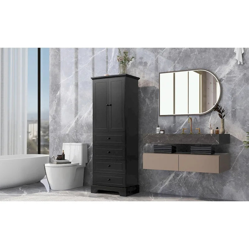 Armoire de rangement blanc/noir — 2 portes et 4 tiroirs